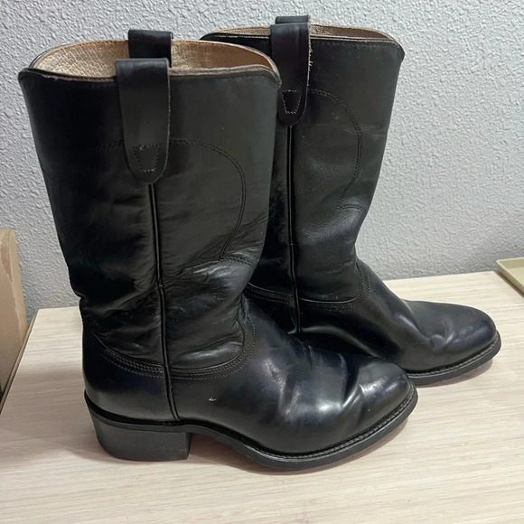 Vintage Cowboy Boots Texas USA Made Black Leather Western Roper  Boots Size 10 main image 5